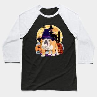 English Bulldog Happy Halloween Witch Pumpkin Baseball T-Shirt